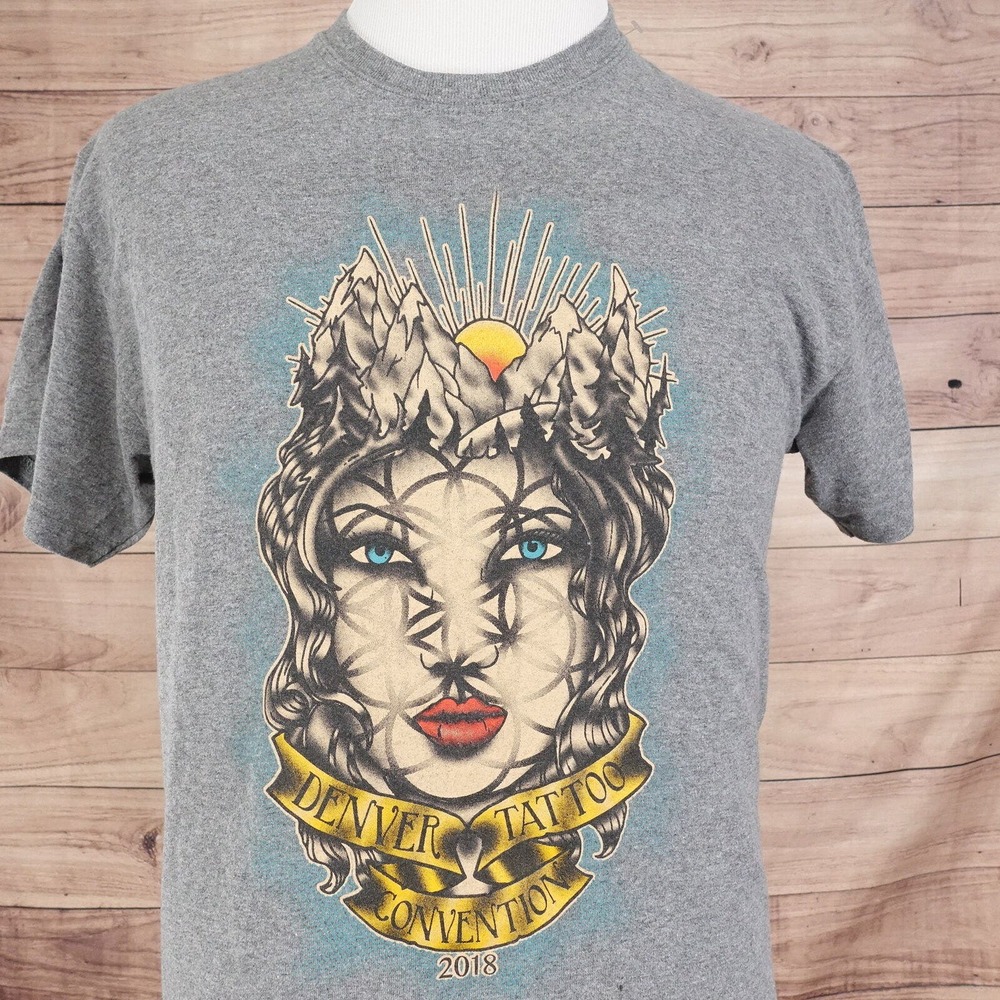 DENVER TATTOO CONVENTION‎ SHORT SLEEVE GREY T-SHIRT SIZE M MEDIUM